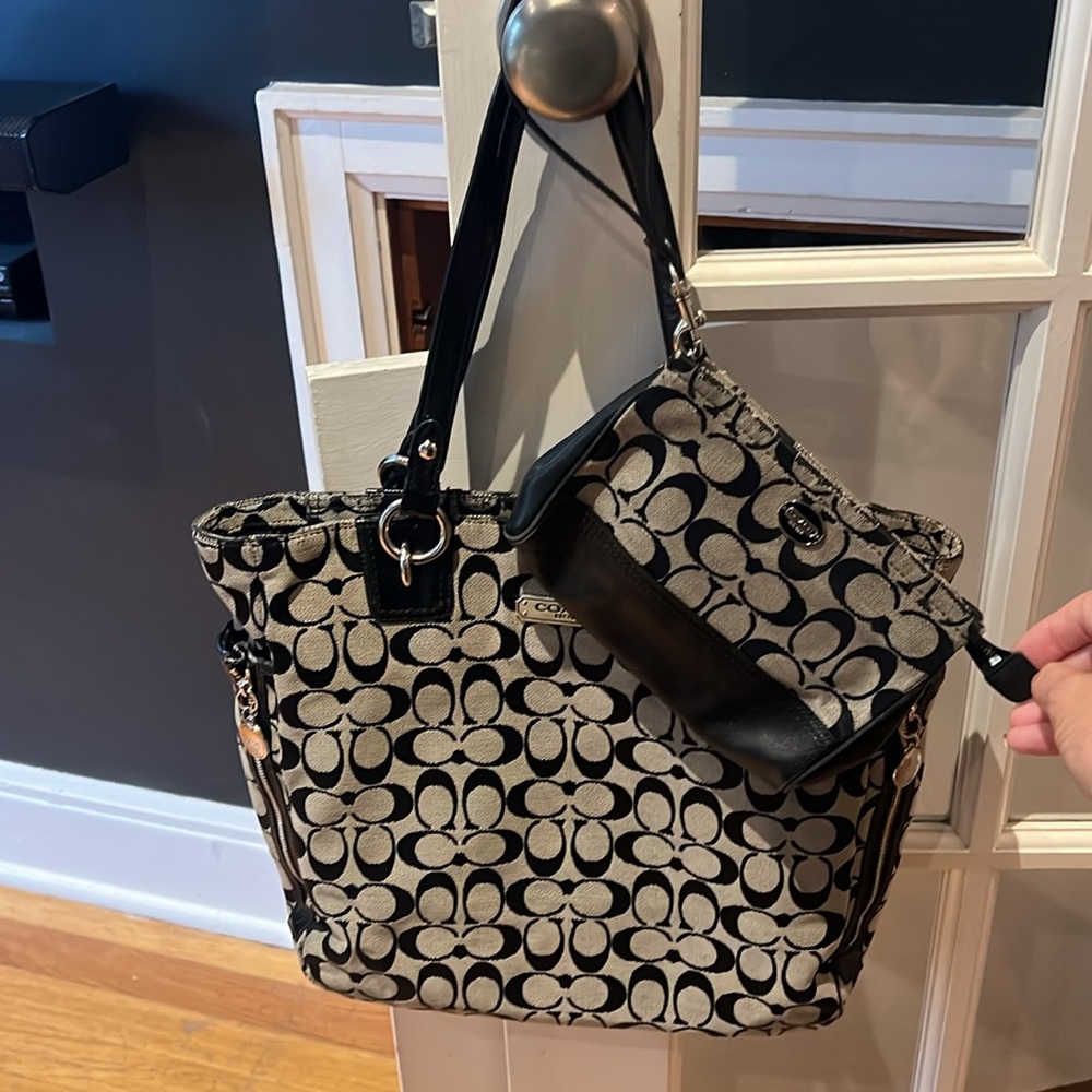 Coach Signature black and gray shoulder bag plus wristlet